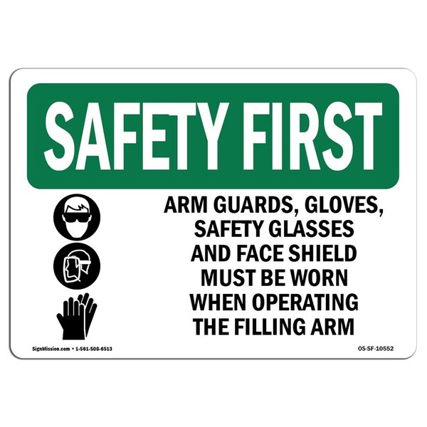 Signmission OSHA Sign, Arm Guards Gloves Glasses W/ Symbol, 10in X 7in Rigid Plastic, 10" W, 7" H, Landscape OS-SF-P-710-L-10552 - main